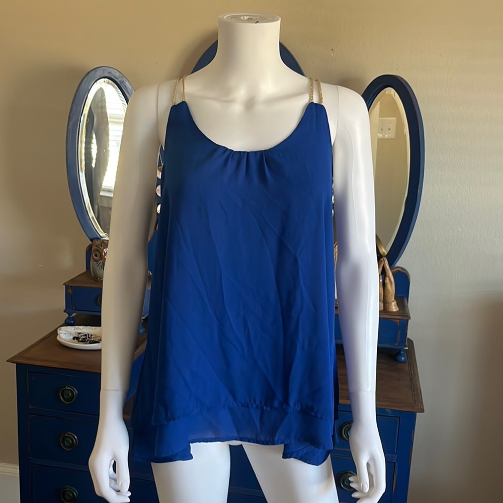 Freeway Blue and Gold Flowy Tank Top